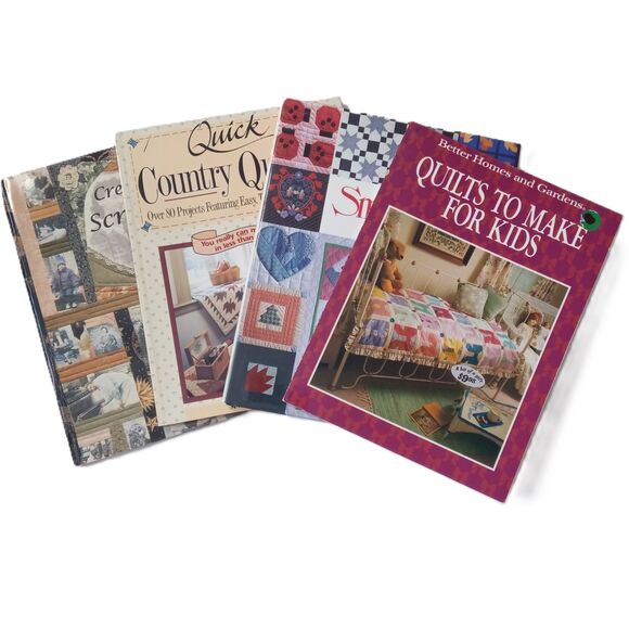 4 Vintage Quilting Craft Pattern Books Country Kids Scrapbook & Small Quilts LOT - Picture 1 of 5